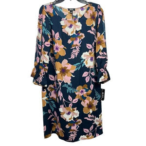 SLNY Tunic Dress Women Plus Sz 16 Midi Lightweight Floral Split Sleeve NWT